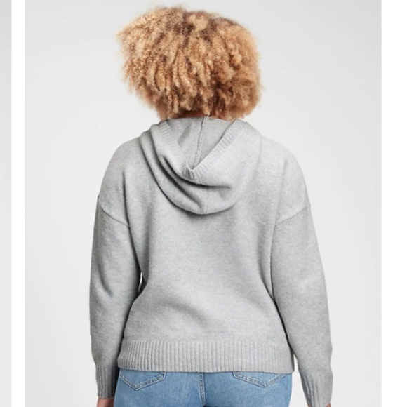 NWT GAP Cozy Knit Pullover Hooded Sweater Light Heather Gray Cotton Blend L $70 - Picture 2 of 5
